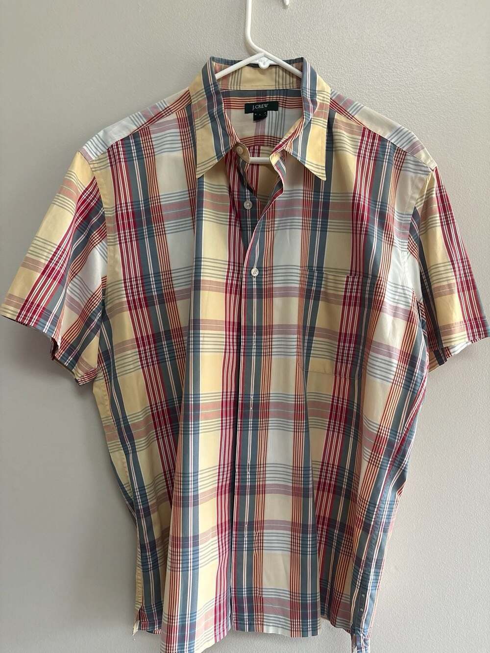 J.Crew Men's Short Sleeve Plaid Button Up Shirt Yellow Red Blue Size Large